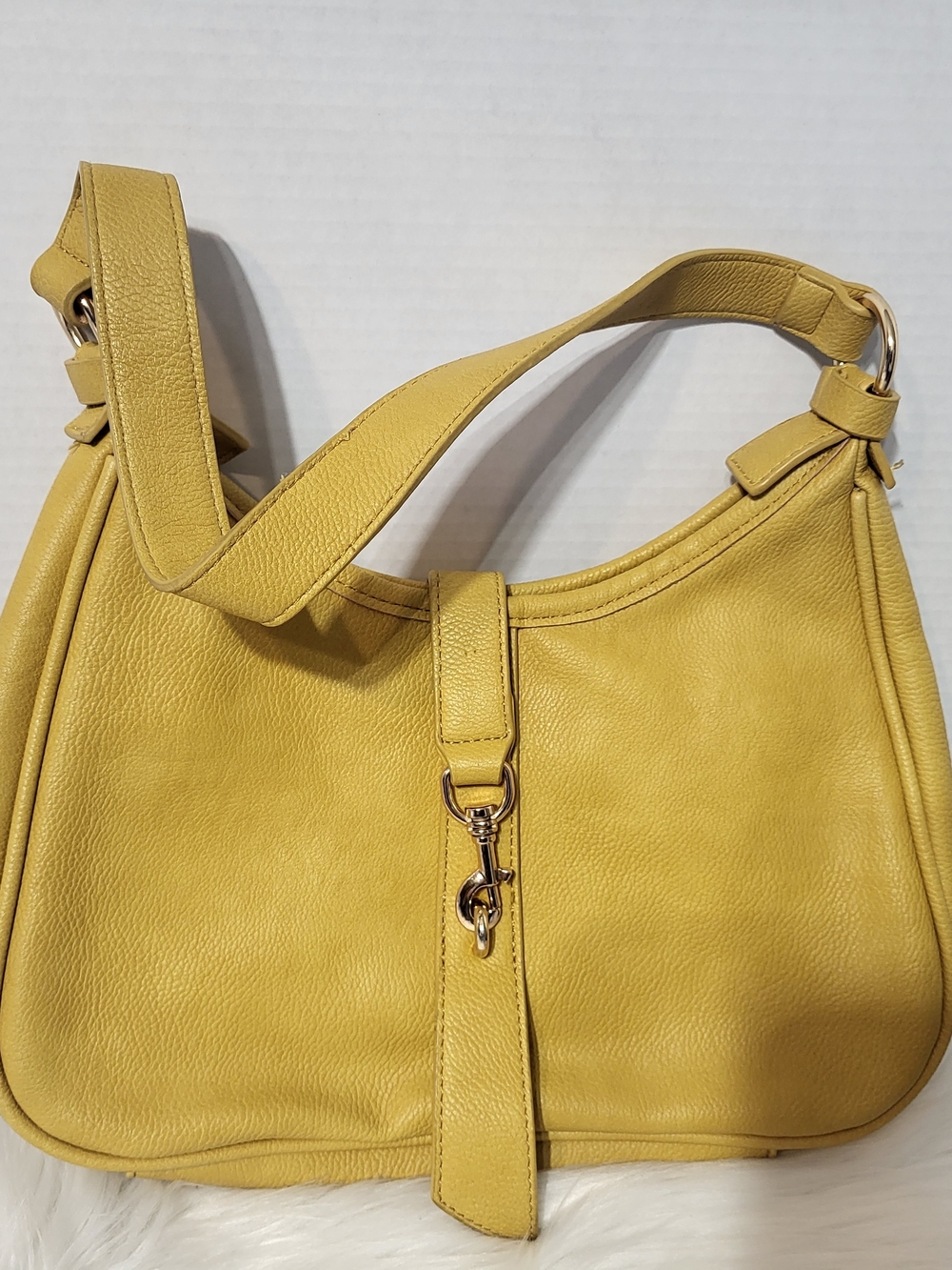 Mustard Yellow Leather Shoulder Bag with Front Strap